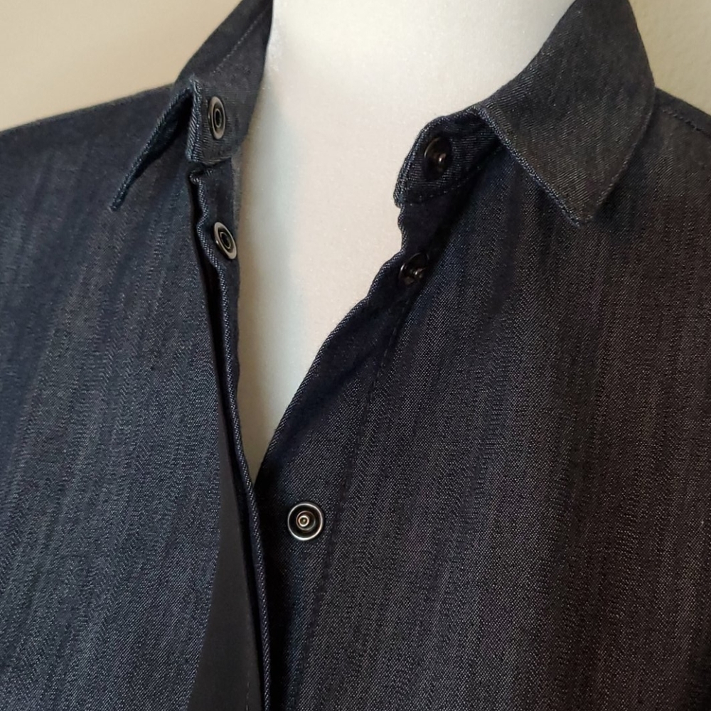 All Saints Denim Blouse with Black Trim - Picture 6 of 10